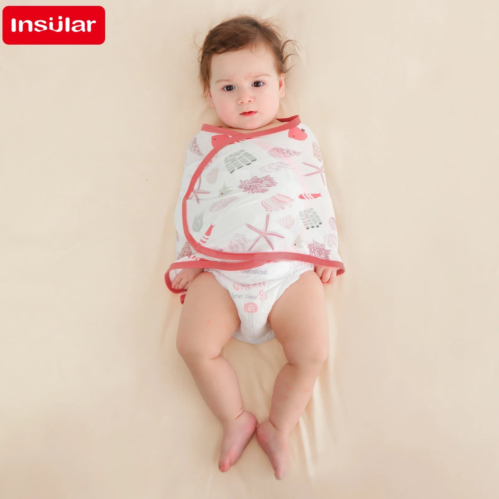 Cotton Belly Strap Swaddle S/M 4 Prints 0-6M – front view