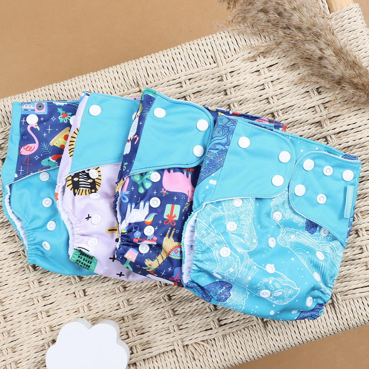 HappyFlute 4PCS Reusable Pocket Cloth Diapers