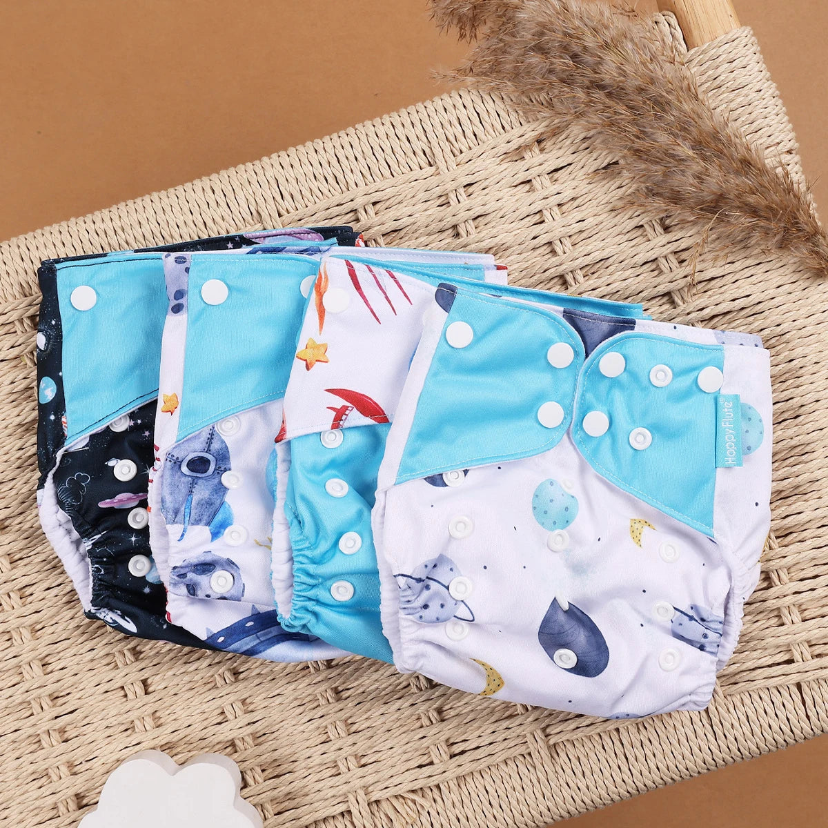 HappyFlute 4PCS Reusable Pocket Cloth Diapers