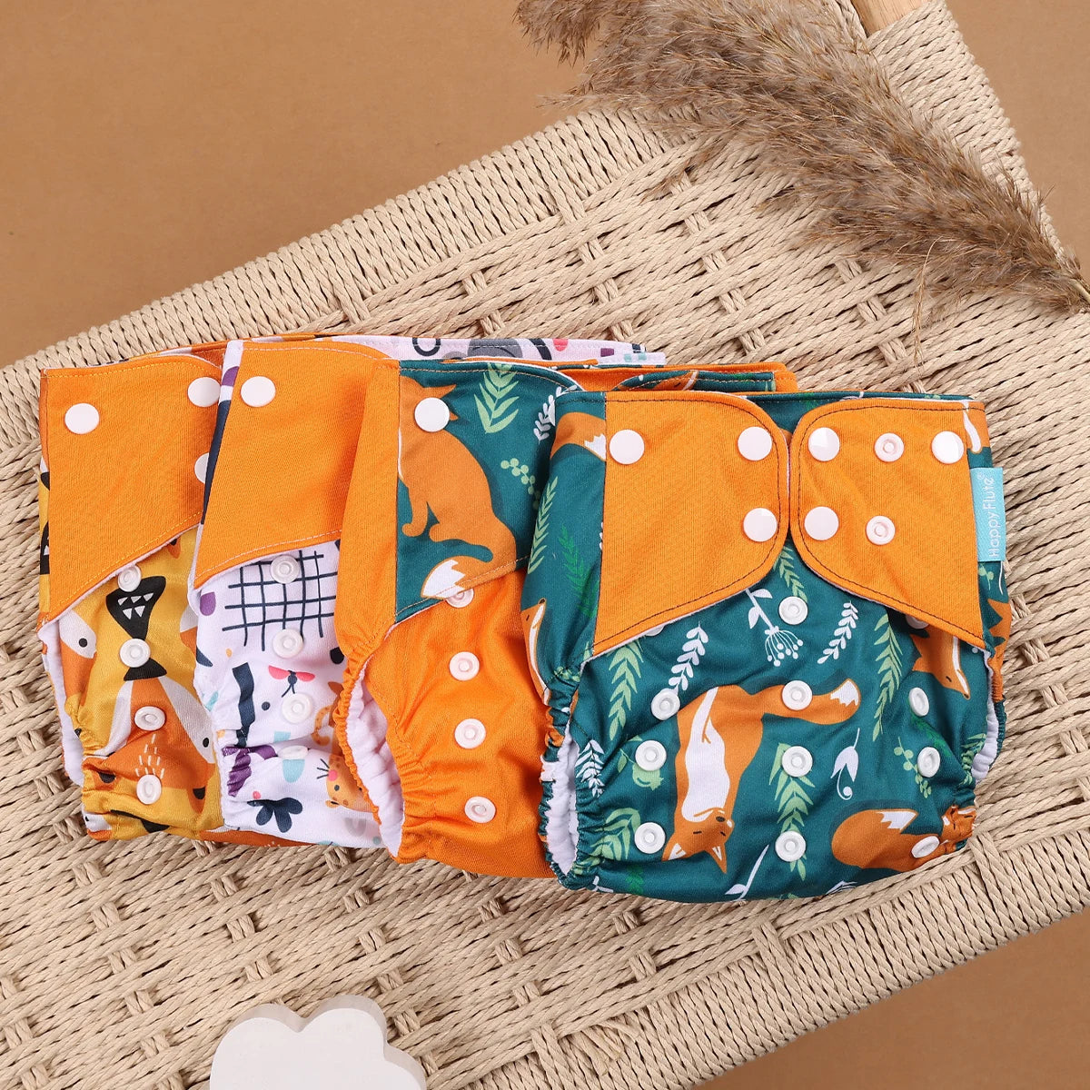 HappyFlute 4PCS Reusable Pocket Cloth Diapers