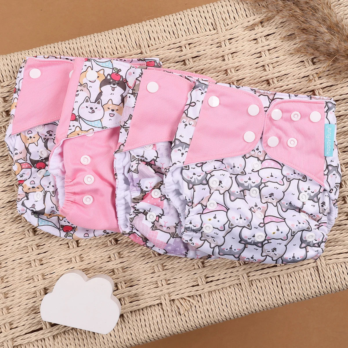 HappyFlute 4PCS Reusable Pocket Cloth Diapers
