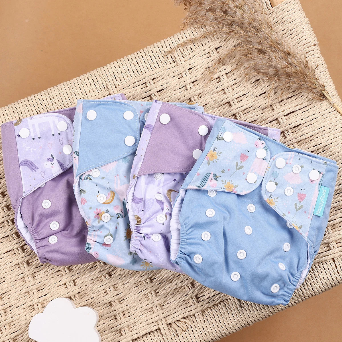 HappyFlute 4PCS Reusable Pocket Cloth Diapers