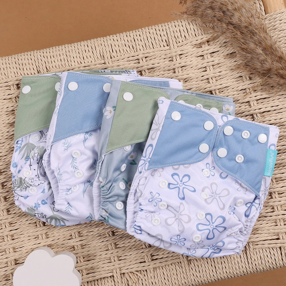 HappyFlute 4PCS Reusable Pocket Cloth Diapers