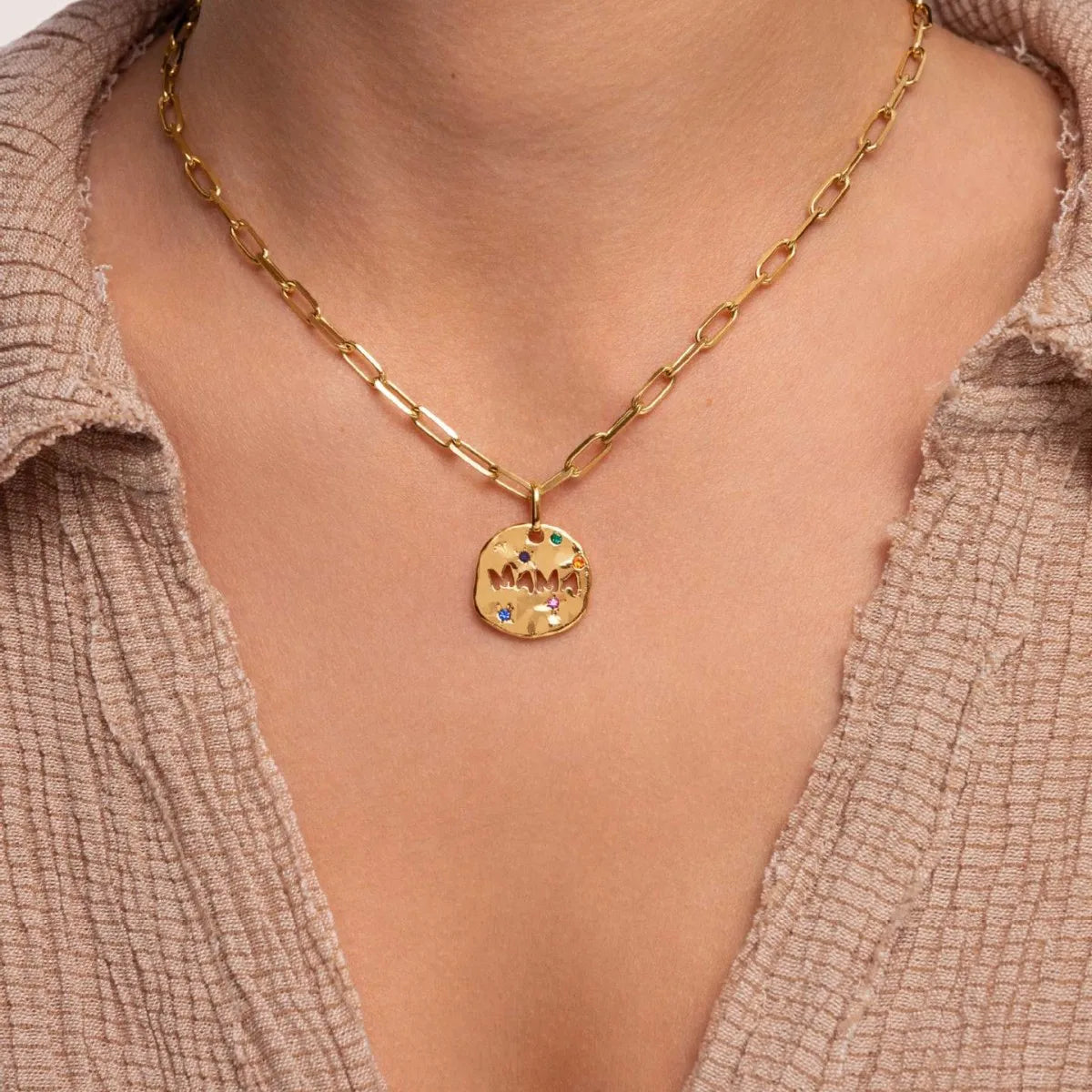 MAMA Zircon Pendant Necklace Stainless Steel