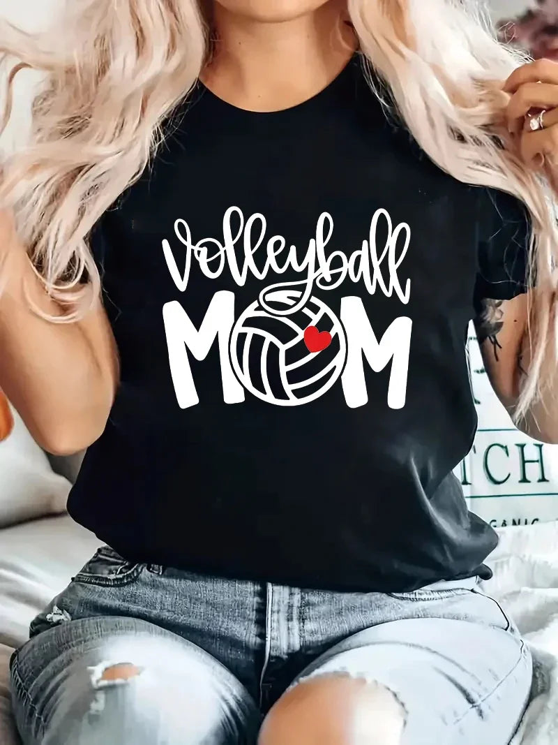 MOM Volleyball Print T-Shirt Women Casual