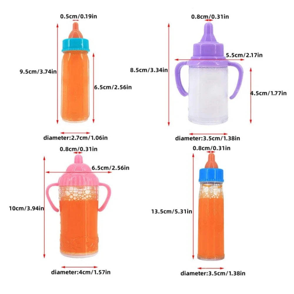 Doll Feeding Bottle Set 2pc Magic Bottles & Pacifier – milk and juice bottles
