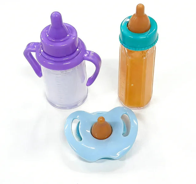 Doll Feeding Bottle Set 2pc Magic Bottles & Pacifier – milk and juice bottles