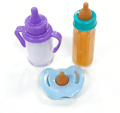 Doll Feeding Bottle Set 2pc Magic Bottles & Pacifier – milk and juice bottles