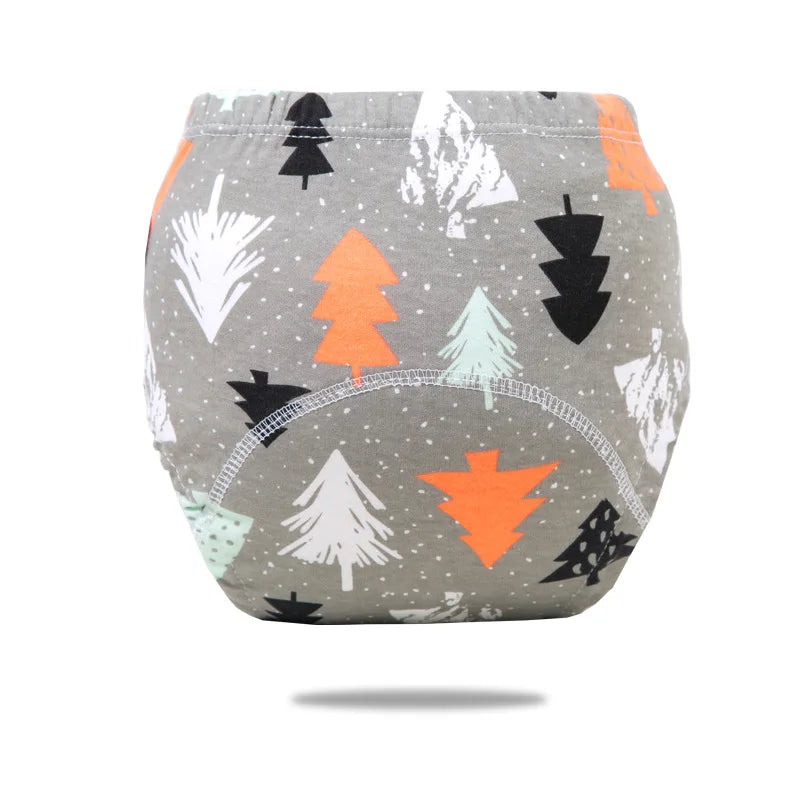 Training Pants 6-Layer Waterproof Cotton with playful tree print design for toddlers transitioning from diapers.Training Pants 6-Layer Waterproof Cotton
