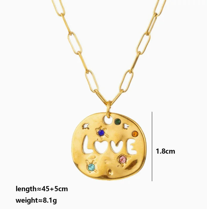 MAMA Zircon Pendant Necklace Stainless Steel
