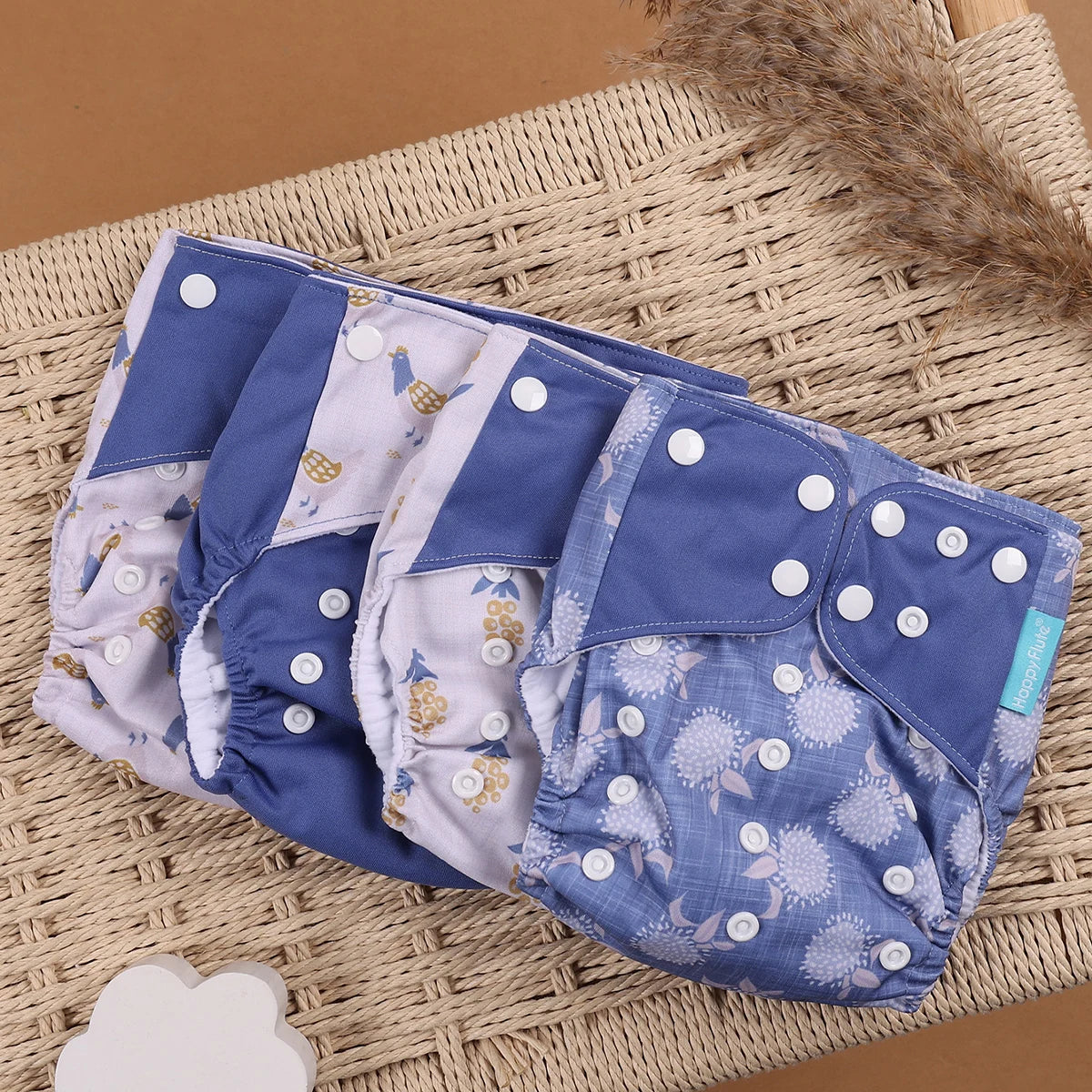 HappyFlute 4PCS Reusable Pocket Cloth Diapers