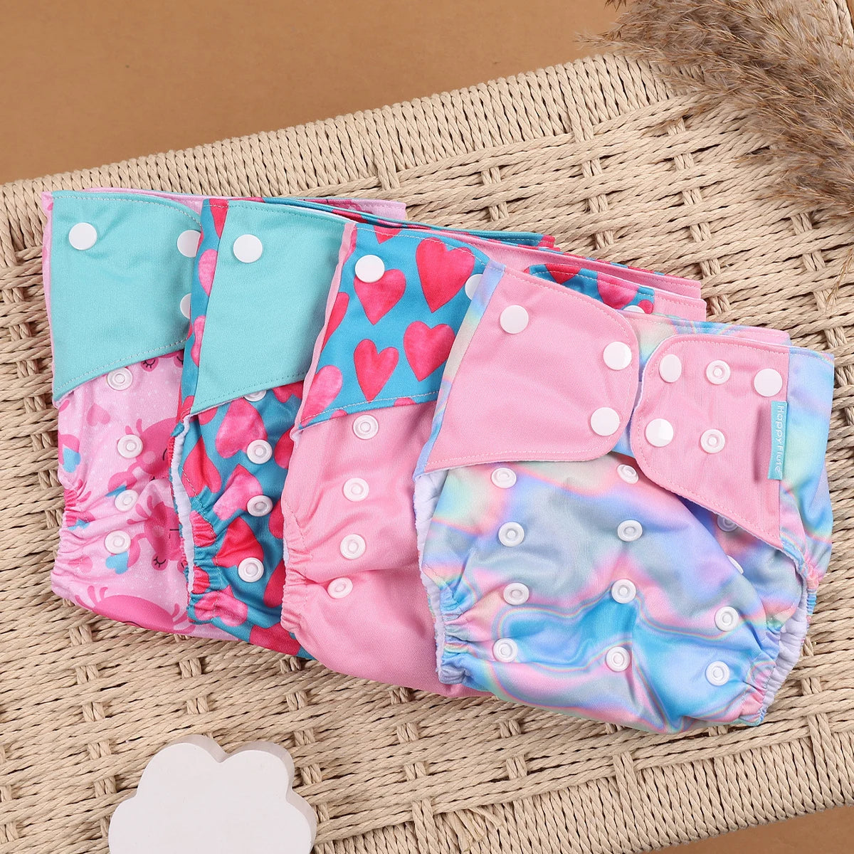 HappyFlute 4PCS Reusable Pocket Cloth Diapers