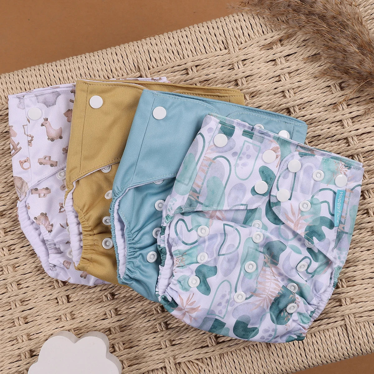 HappyFlute 4PCS Reusable Pocket Cloth Diapers