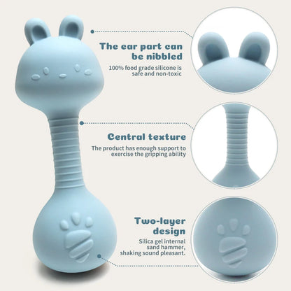 Bunny Silicone Rattle Teether BPA-Free 0-2Y