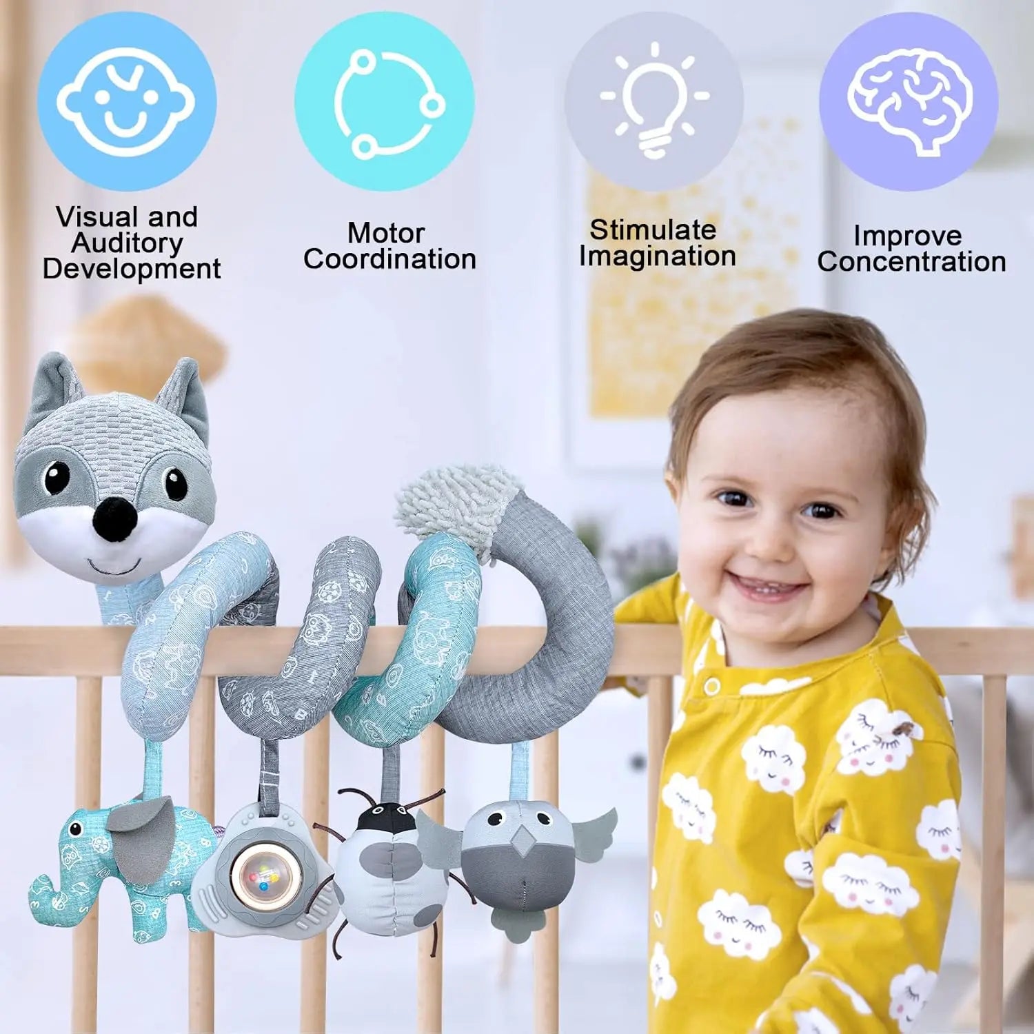 Car Seat Plush Music Hanging Rattle Toy 0-6M