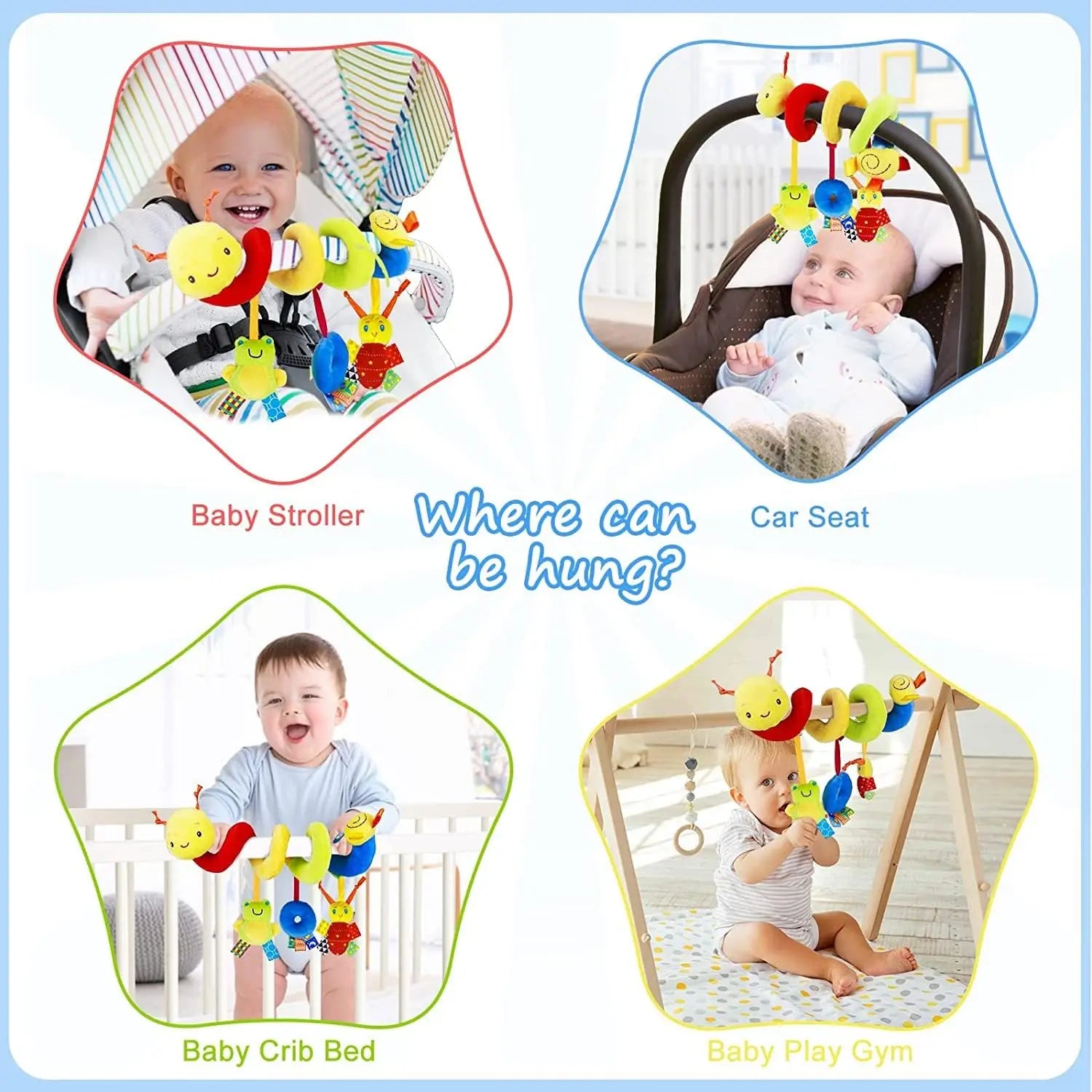 Car Seat Spiral Hanging Rattle Toy Plush Animal 0-24M