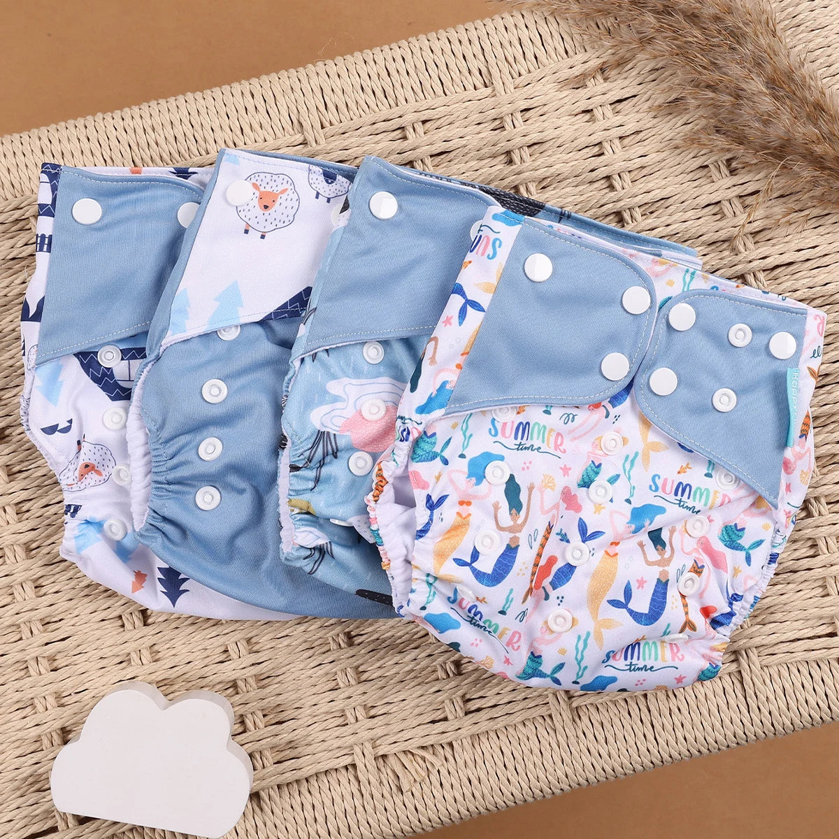 HappyFlute 4PCS Reusable Pocket Cloth Diapers