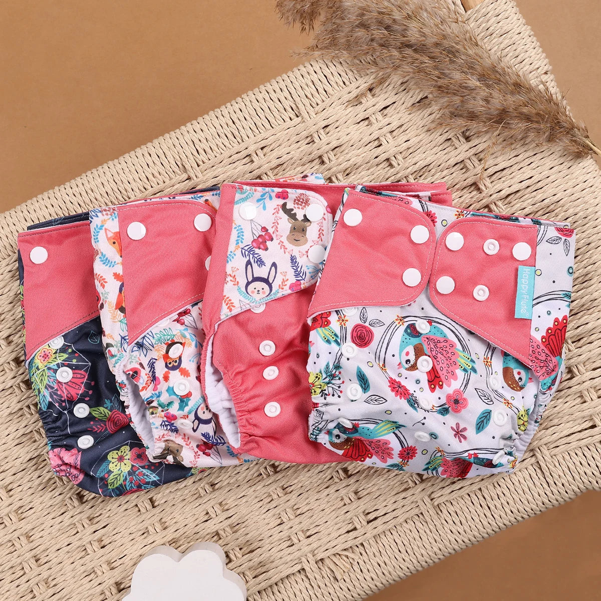 HappyFlute 4PCS Reusable Pocket Cloth Diapers