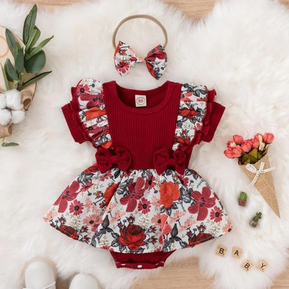 Girl Bowknot Striped Jumpsuit Dress Cotton 0-24M Kids
